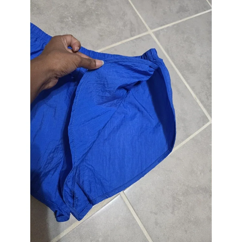 Vintage 90s Body Wrappers 100% Nylon Shiny Blue Split Running Shorts Size Large